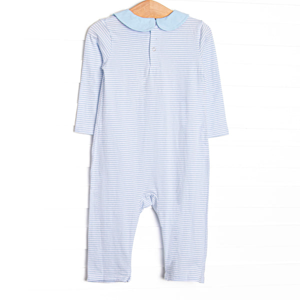Park Avenue Pooch Applique Collared Romper, Blue
