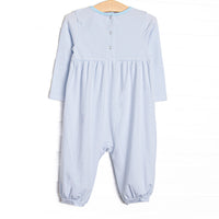 Furry Ear Friend Applique Romper, Light Blue Stripe