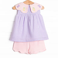 Tied With A Twist Applique Short Set, Purple