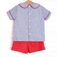 Apple Orchard Applique Short Set, Navy