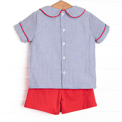 Apple Orchard Applique Short Set, Navy