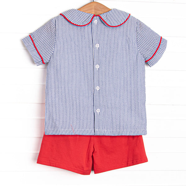 Apple Orchard Applique Short Set, Navy