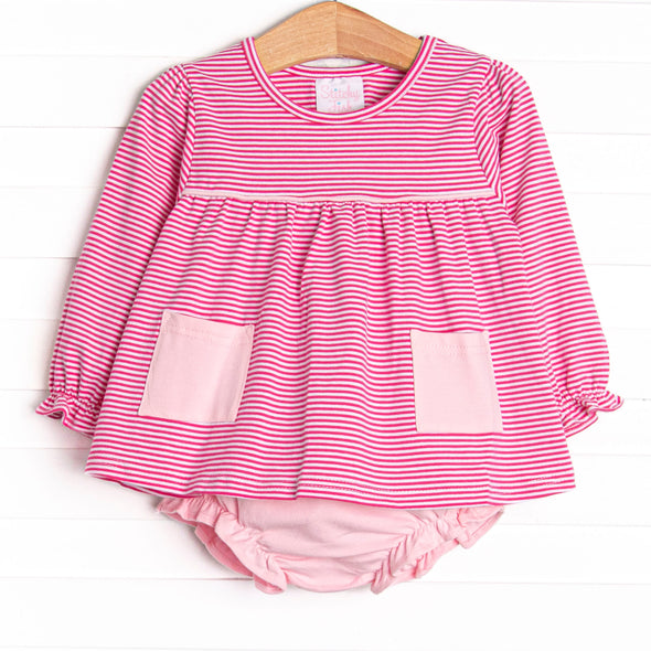 Marjorie Pocket Diaper Set, Magenta Stripe