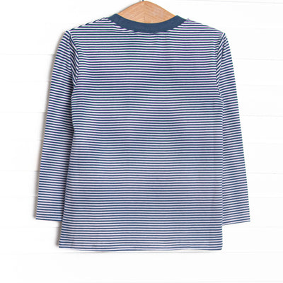 Furry Ear Friend Applique Long Sleeve Top, Navy Stripe