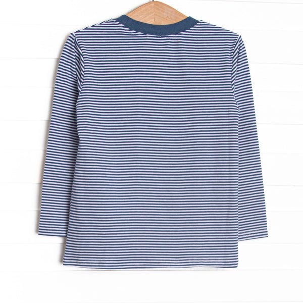 Furry Ear Friend Applique Long Sleeve Top, Navy Stripe