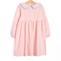 Bold Bows Embroidered Collared Dress, Pink
