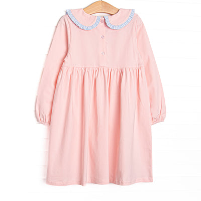 Bold Bows Embroidered Collared Dress, Pink