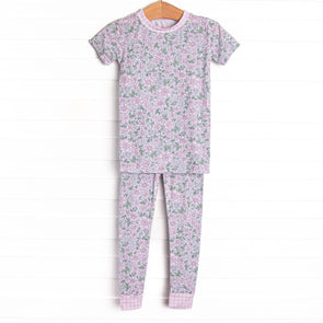 Gingham Gardenias Bamboo Pajama Short Sleeve Set, Pink