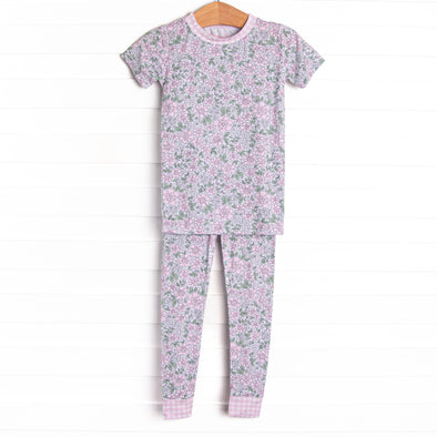 Gingham Gardenias Bamboo Pajama Short Sleeve Set, Pink