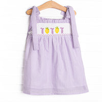 Tied With a Twist Smocked Dress, Purple Seersucker