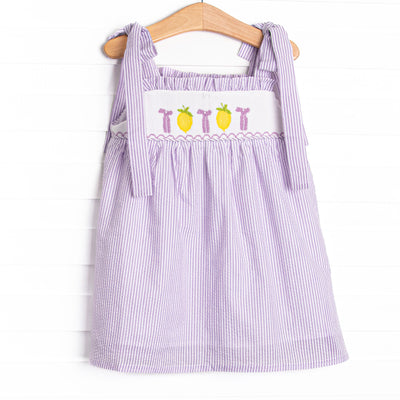 Tied With a Twist Smocked Dress, Purple Seersucker