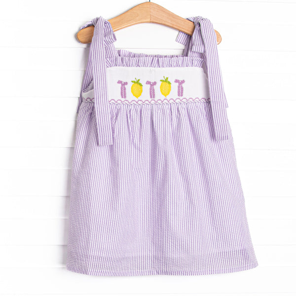Tied With a Twist Smocked Dress, Purple Seersucker