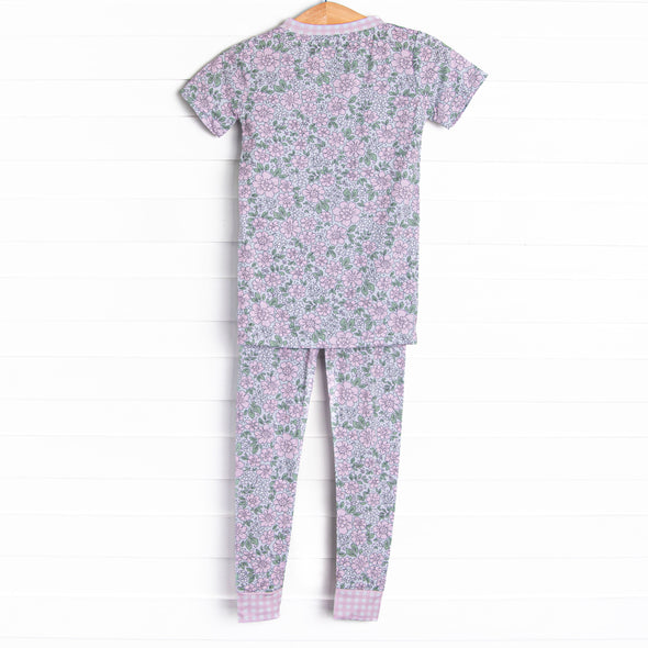 Gingham Gardenias Bamboo Pajama Short Sleeve Set, Pink
