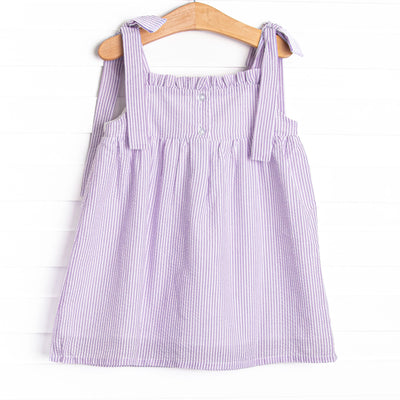 Tied With a Twist Smocked Dress, Purple Seersucker