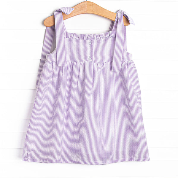 Tied With a Twist Smocked Dress, Purple Seersucker