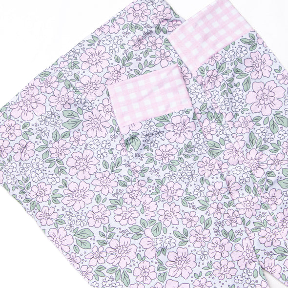 Gingham Gardenias Bamboo Pajama Short Sleeve Set, Pink