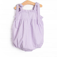 Tied With a Twist Smocked Bubble, Purple Seersucker