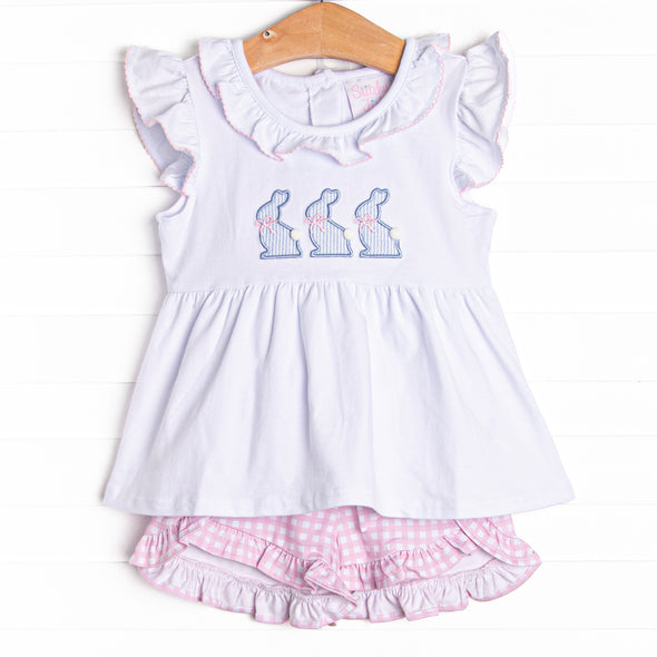 Ribbons and Rabbits Applique Short Set, Pink