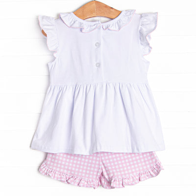 Ribbons and Rabbits Applique Short Set, Pink