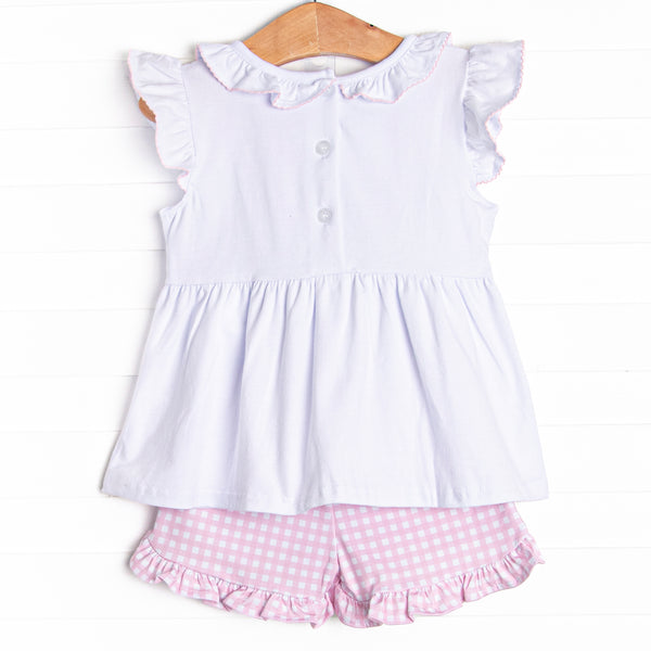 Ribbons and Rabbits Applique Short Set, Pink