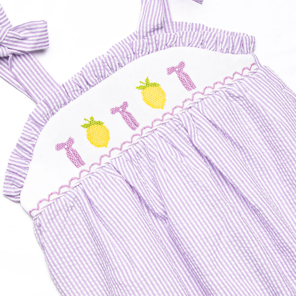Tied With a Twist Smocked Dress, Purple Seersucker