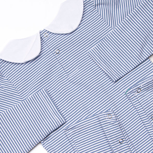 Elliot Romper, Slate Blue Stripe