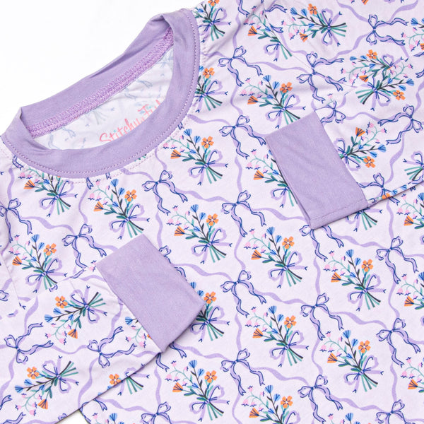 Patches of Petals Bamboo Pajama Set, Purple