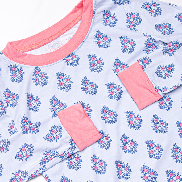 Blue Bud Bouquet Bamboo Pajama Set, Blue