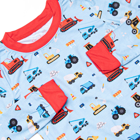 Build and Bulldoze Bamboo Pajama Set, Blue