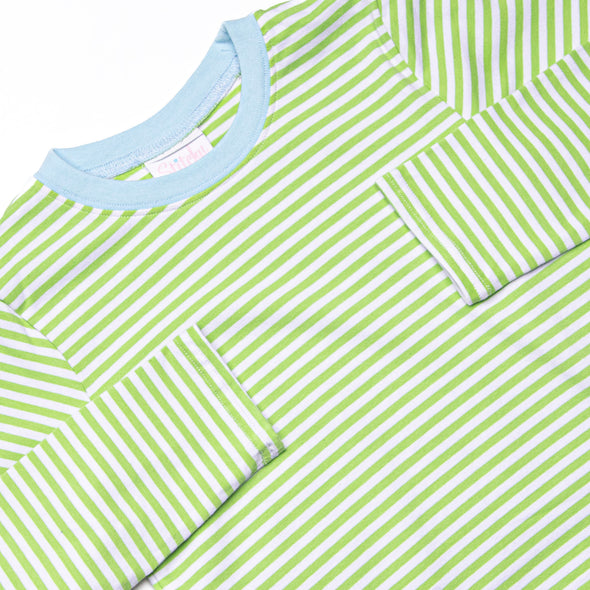 Charles Long Sleeve Pant Set, Blue and Light Green Stripe