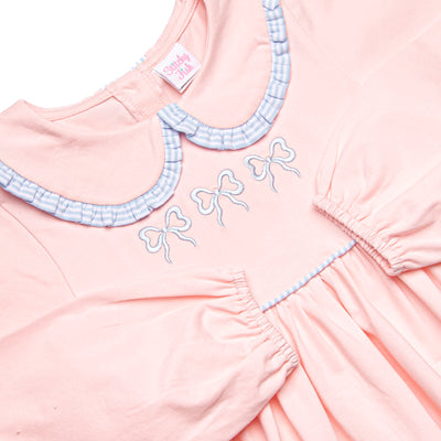 Bold Bows Embroidered Collared Dress, Pink