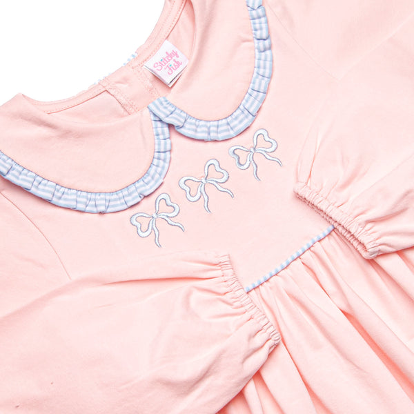 Bold Bows Embroidered Collared Dress, Pink