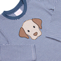 Furry Ear Friend Applique Long Sleeve Top, Navy Stripe