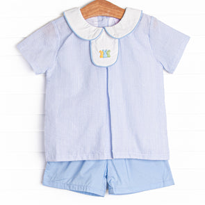 Cottontail Trio Embroidered Short Set, Blue