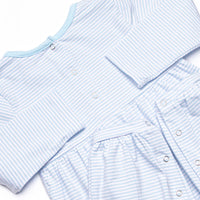 Furry Ear Friend Applique Romper, Light Blue Stripe