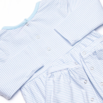 Furry Ear Friend Applique Romper, Light Blue Stripe
