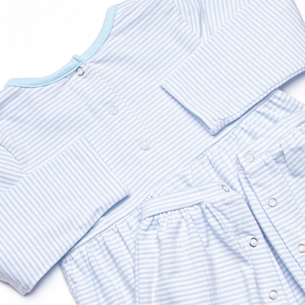 Furry Ear Friend Applique Romper, Light Blue Stripe