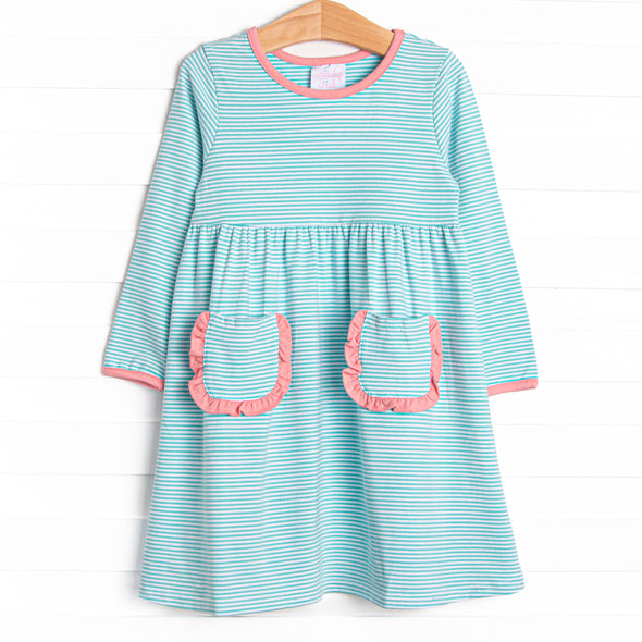 Amelia Dress, Pink and Mint Stripe