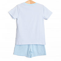 Hold Your Seahorses Applique Short Set, Blue Stripe
