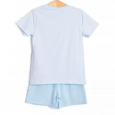 Hold Your Seahorses Applique Short Set, Blue Stripe