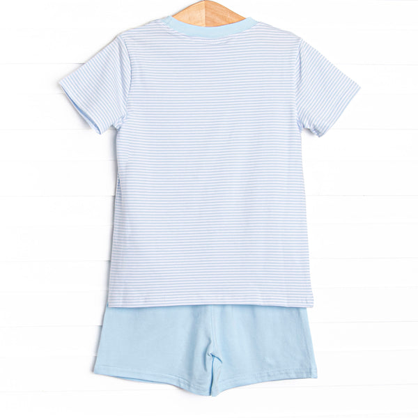 Hold Your Seahorses Applique Short Set, Blue Stripe