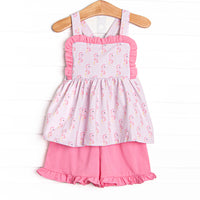 Hold Your Seahorses Ruffle Short Set, Pink