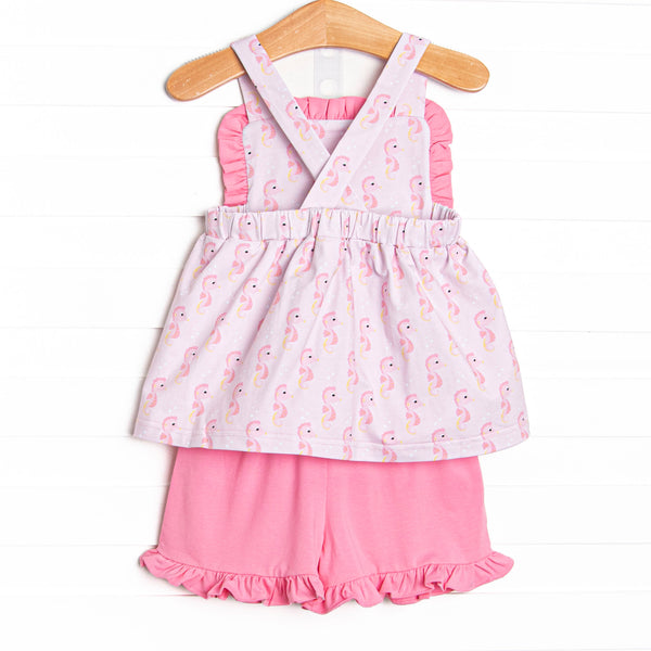 Hold Your Seahorses Ruffle Short Set, Pink