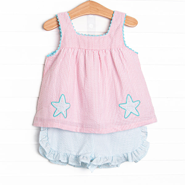 Wish Upon a Starfish Applique Ruffle Short Set, Pink