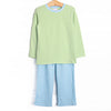 Charles Long Sleeve Pant Set, Blue and Light Green Stripe