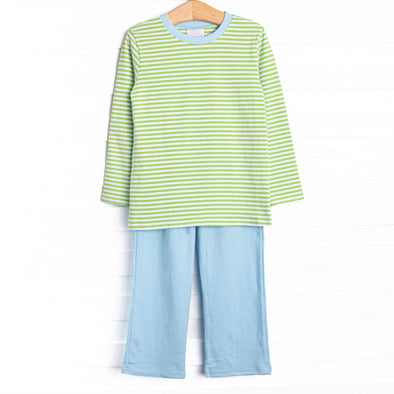 Charles Long Sleeve Pant Set, Blue and Light Green Stripe