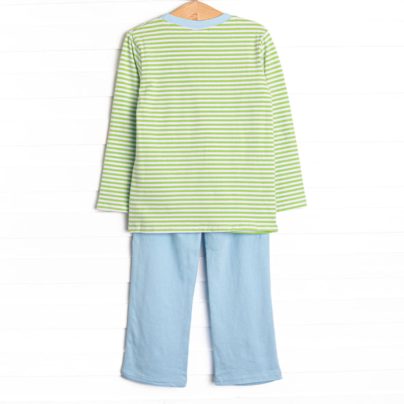 Charles Long Sleeve Pant Set, Blue and Light Green Stripe