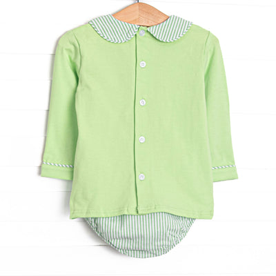 Farm Animal Friends Embroidered Long Sleeve Collared Diaper Set, Green