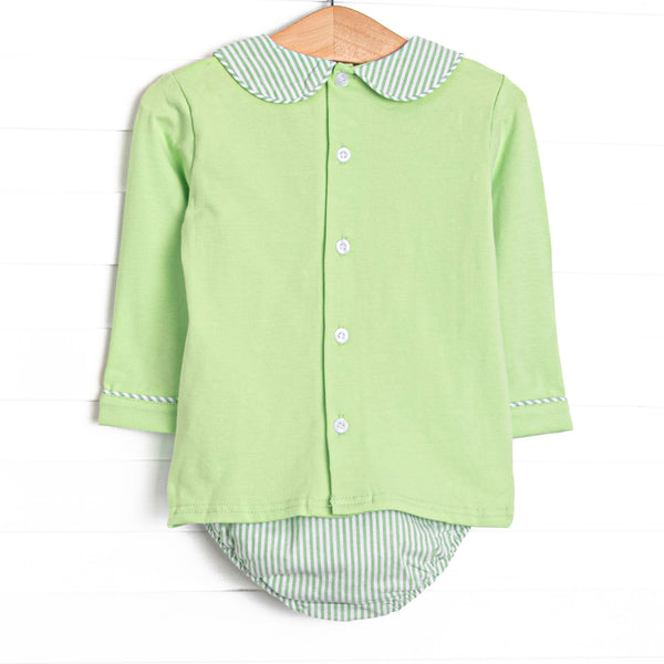 Farm Animal Friends Embroidered Long Sleeve Collared Diaper Set, Green