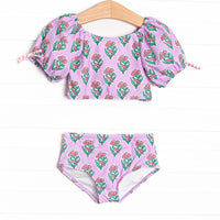 On the Coast Carnation Puff Sleeve Bikini, Purple
